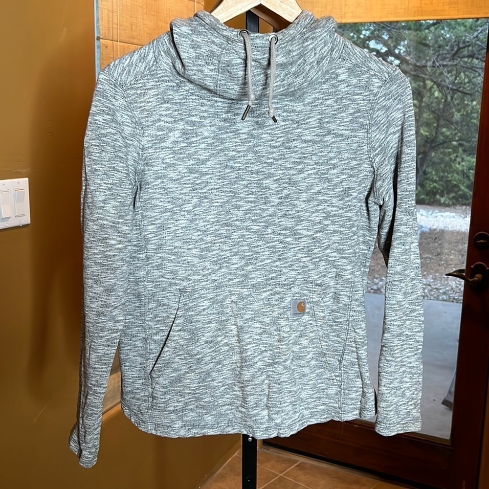 Carhartt Scuba Neck Hoodie Women’s Size Small Heather Gray Workwear Pullover - Picture 2 of 8